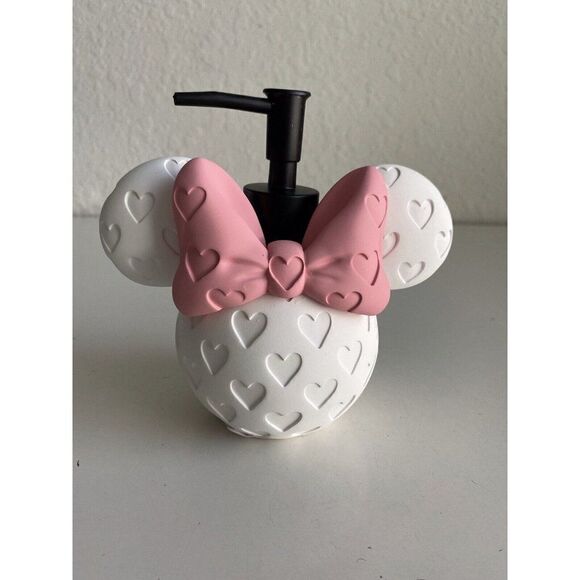 DISNEY Minnie Mouse White Pink Heart Debossed Soap Lotion Dispenser With Pump - Picture 1 of 8